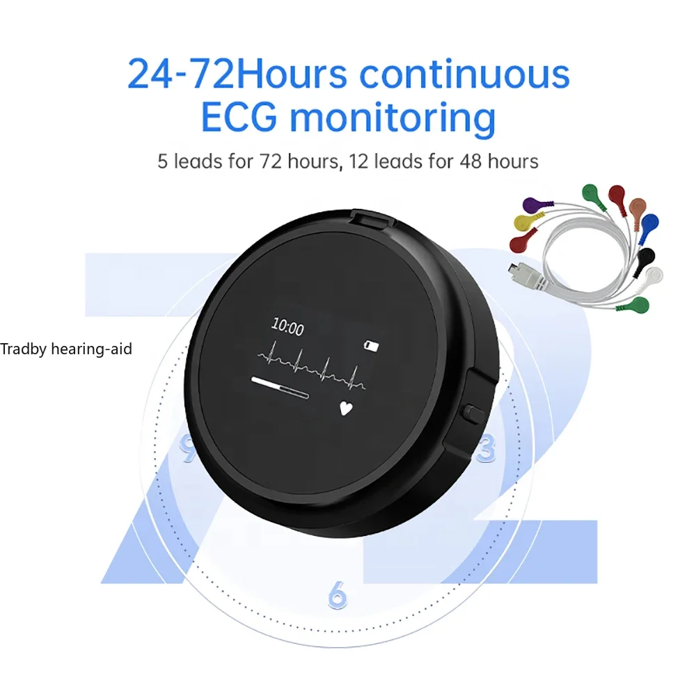 72 Hour AI ECG 12 Channel Holter ECG EKG,Rechargeable ,12/3 Channel ,AI-ECG Tracker Report,50G,Real-timewaveform Display