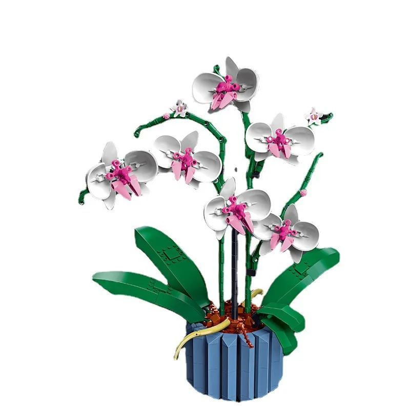 재미있는 조화 난초 꽃다발 꽃 블록 분재 식물 모델 브릭 로맨틱 DIY 홈 데코레이션 어린이 선물 장난감