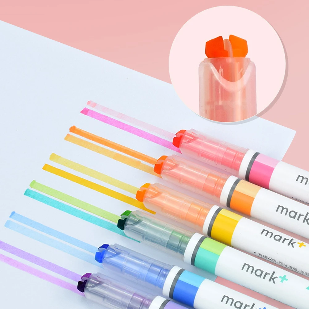 6pcs Double Line Double Color Highlighters Pen Study Marker 2 Color in 1 Marking Pens Thick Fine Work Note Markers School Office highlighter pen marker pen highlighter marker