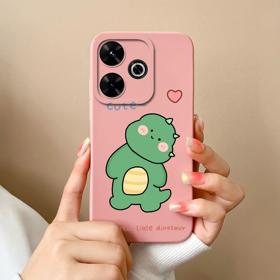 Cute Dinosaur Soft Liquid Silicone Shockproof Phone Case with Camera Protector