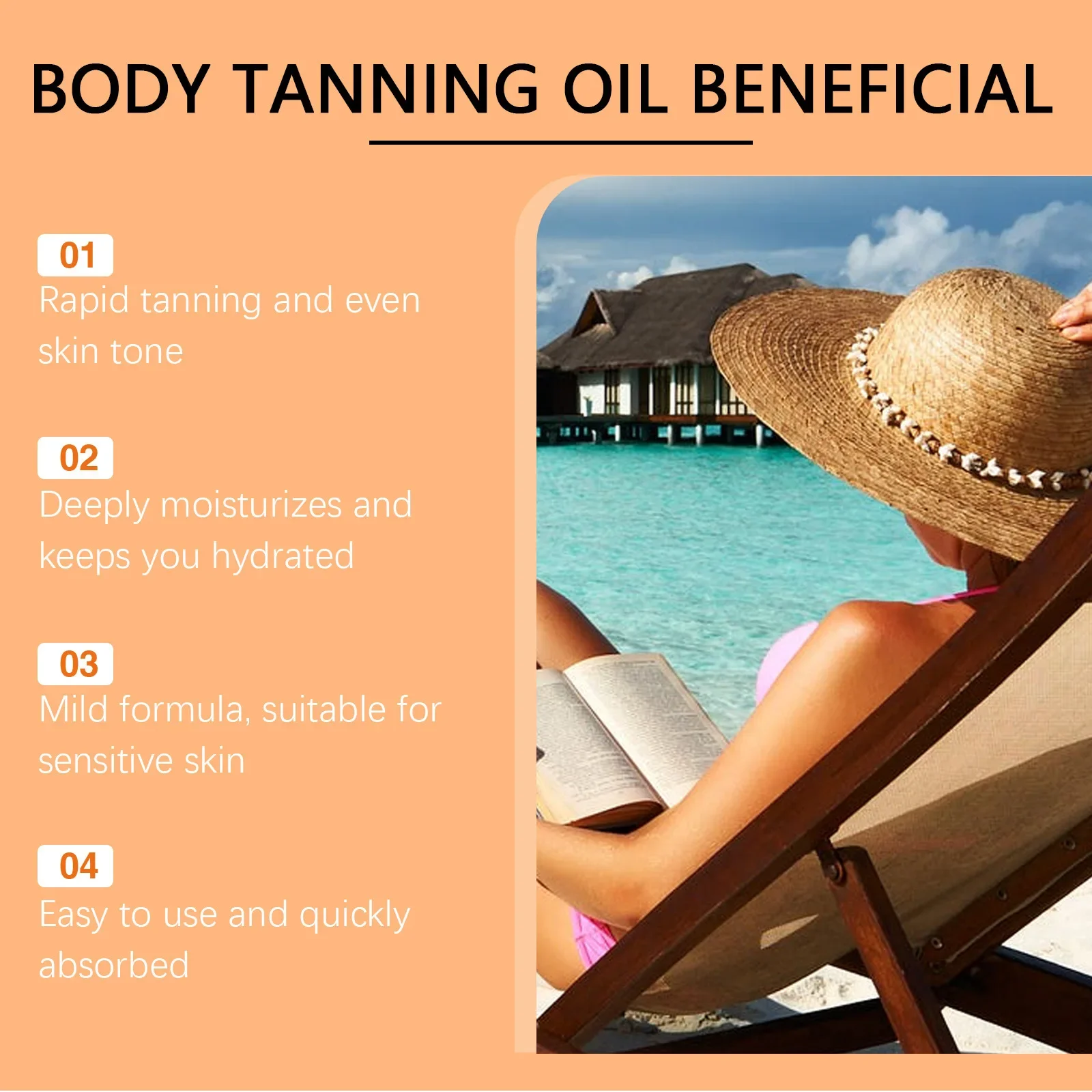 Body Tanning Oil Indoor Beach Sunbed Fake Tan Sunless Bronzing Liquid Hydrating Moisturizing Natural Bronzer Self Tanner Oil