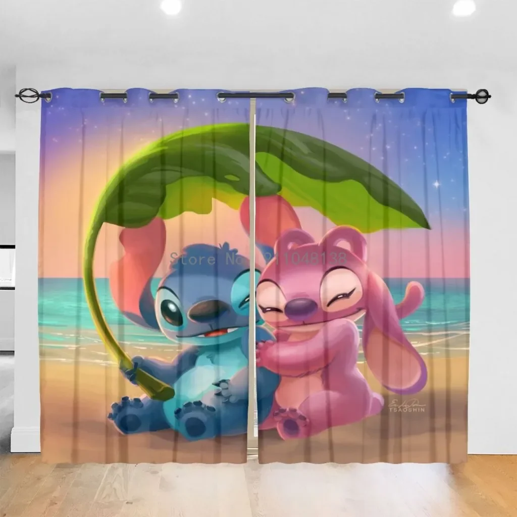 Lilo 스티치 커튼 창문용 귀여운 패션 패턴 침실 거실 암막 커튼, 원단 드레이프, 소년 소녀 방 장식