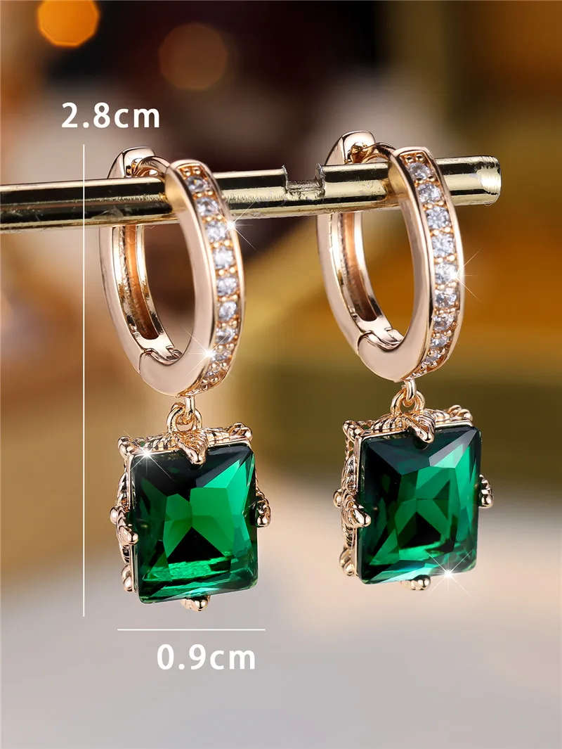 Cute Female Green Zircon Stone Hoop Earring Elegant Gold Color Wedding Jewelry Gift For Women