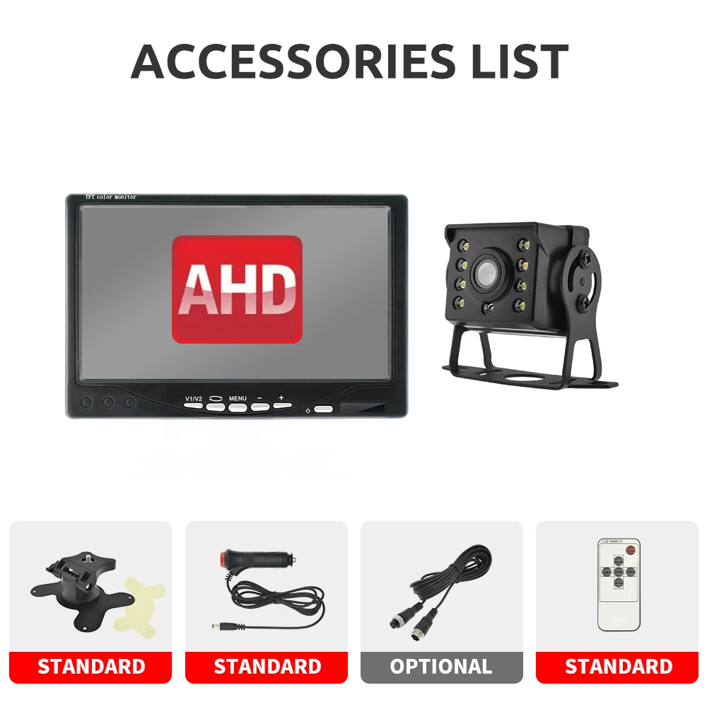 Car Parking Monitor Car Rear View Camera 7" AHD Monitor 12-24V for Truck Trailer