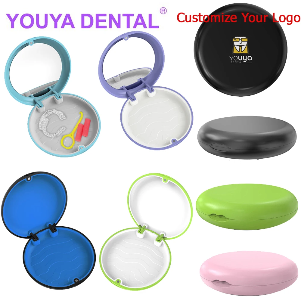 

50Pcs Denture False Bath Box Orthodontic Case Retainer Box Teeth Container Oral Hygiene Clear Braces Organizer with Custom Logo