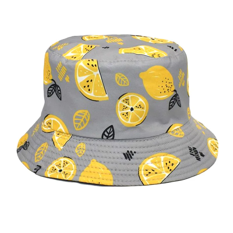 womens white bucket hat Fresh Fruit Lemon Print Fisherman Hat Women's Leisure Travel Sun Hat Couple Hat Double-sided Wearable Foldable Bucket Hat Unisex buckethat