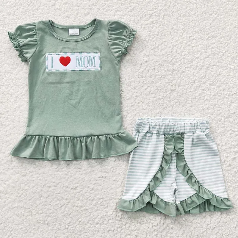 Wholesale Newborn Bubble Romper Embroidery I Love Dad Mom Jumpsuit Toddler Kid Children Summer Matching Boy Girl One-piece