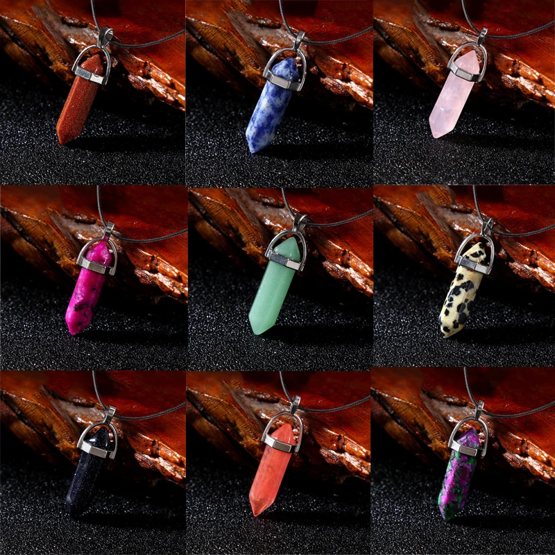 Mode Sechseckige Spitze Reiki Chakra Stein Anhänger Halskette für Frauen Mädchen Schmuck 18 zoll Kette klobigen Anhänger Geschenk Großhandel