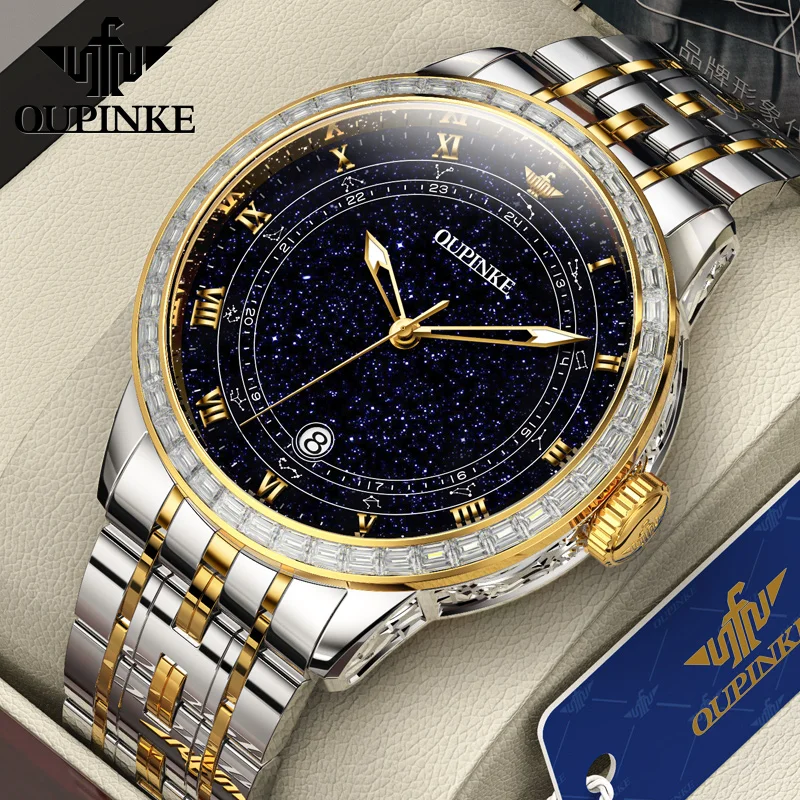 OUPINKE 3203 Vast Starry Sky Automatic Watch for Men Japan Movement Sapphire Mirror Tungsten steel Strap Men's Wristwatches