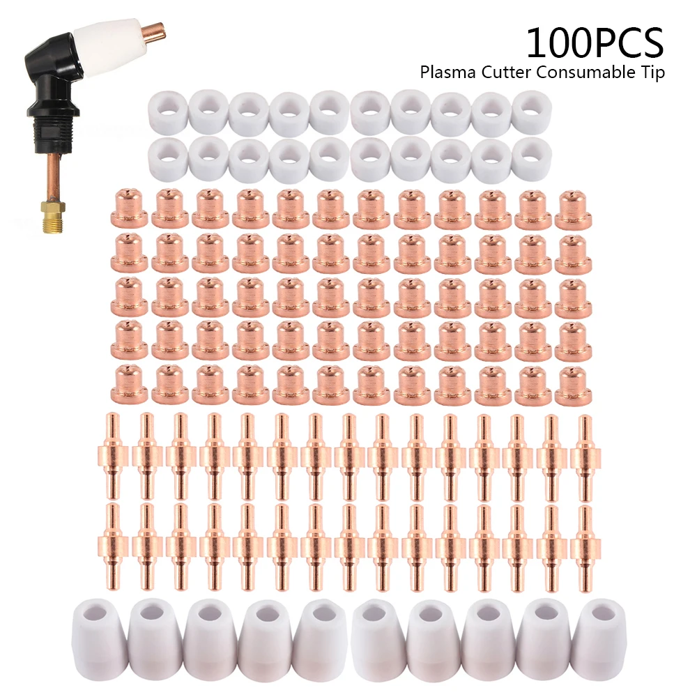 100 Stuks Plasma Cutter Tip Elektroden & Nozzles Kit Verbruiksaccessoires Voor Pt31 Cut 30 40 50 Plasma Cutter Lasgereedschap