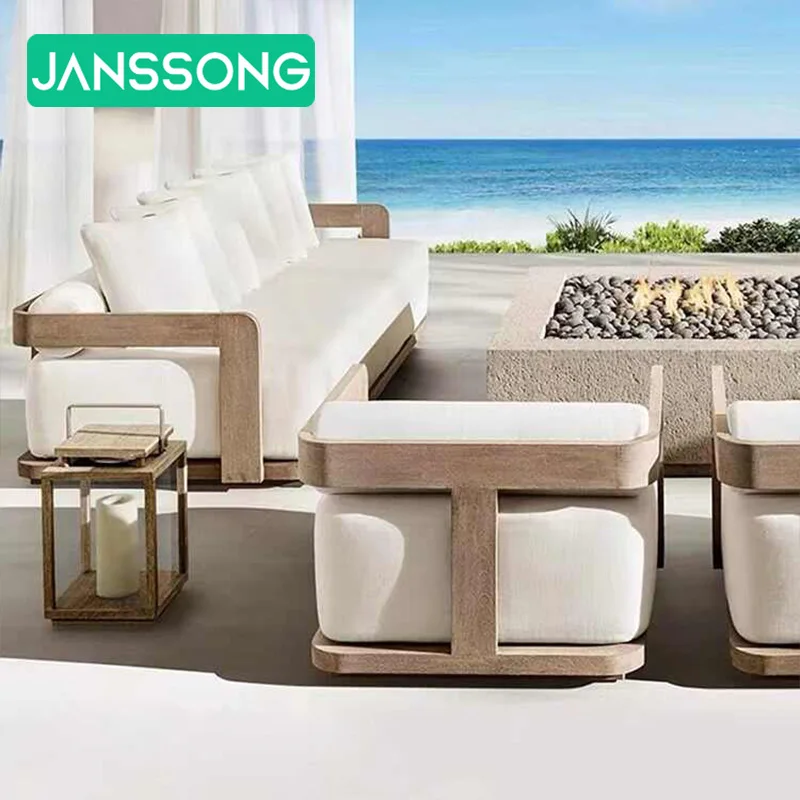 Creative Outdoor Solid Wood Sofa Villa Courtyard Anti Corrosion Furniture Combination Garden Outdoor Teak Waterproof Sofa Couch