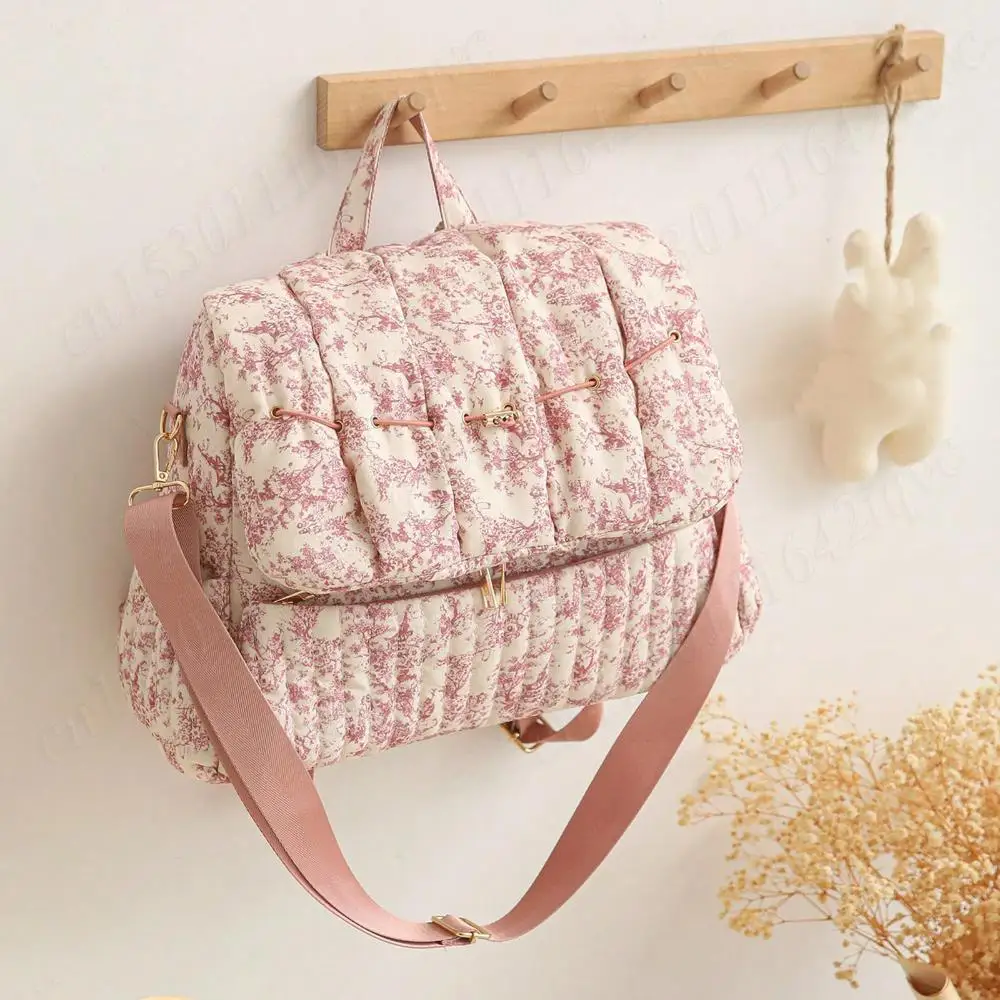 Zaino alla Moda con Stampa Floreale, Borsa Morbida Trapuntata per Pannolini, Borsa da Viaggio per Esterni, Zainetto Carino e Leggero da Donna - immagine 6