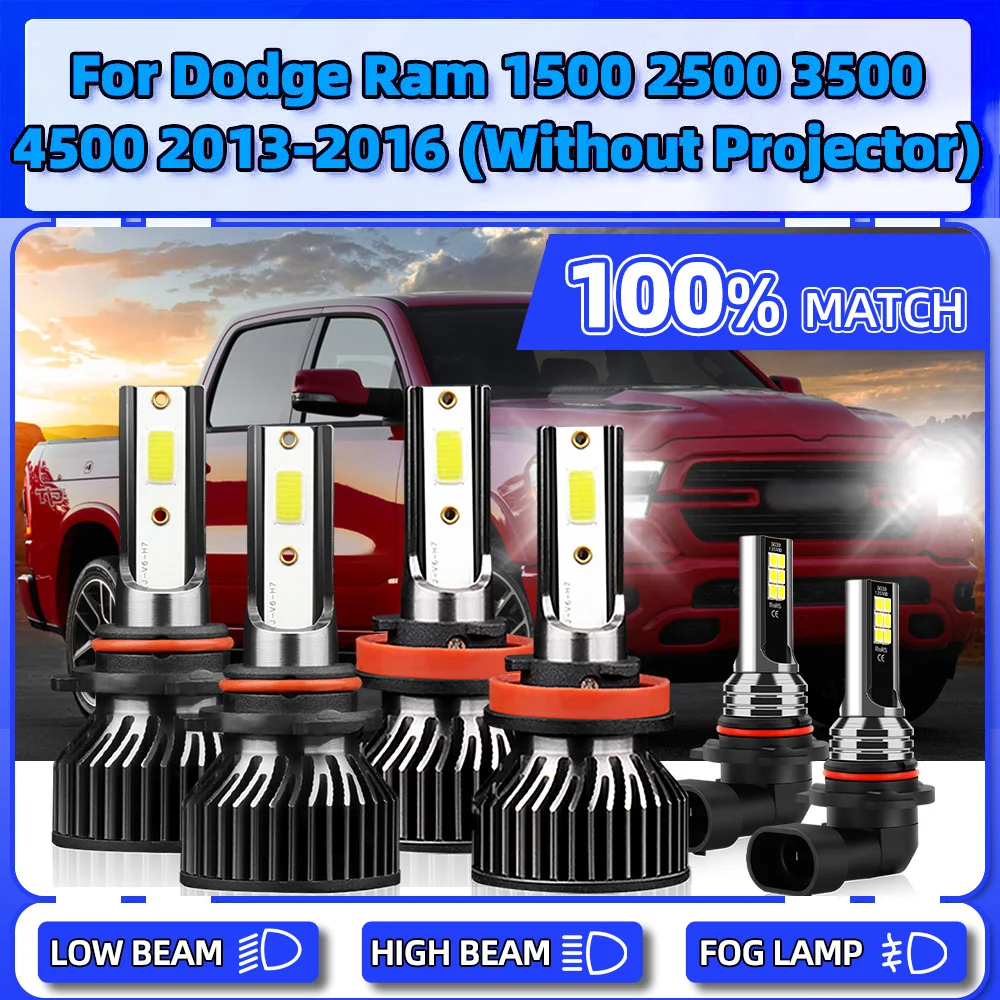 

LED Headlight 60000LM 360W Auto Head Lamps 6000K Fog Lights For Dodge RAM 1500 2500 3500 4500 2013 2014 2015 Without Projector