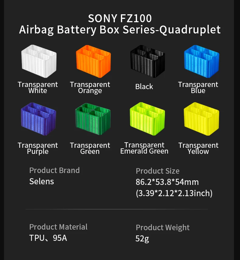 8 Color Camera Battery Case Bag for Sony NP-FZ100 Battery Shockproof TPU Air Bla