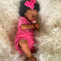 50 CM Finished Reborn Baby Doll LouLou Sleeping African American Girl Newborn Dark Skin Soft Hand-Rooted Hair Christmas Gift Toy 5