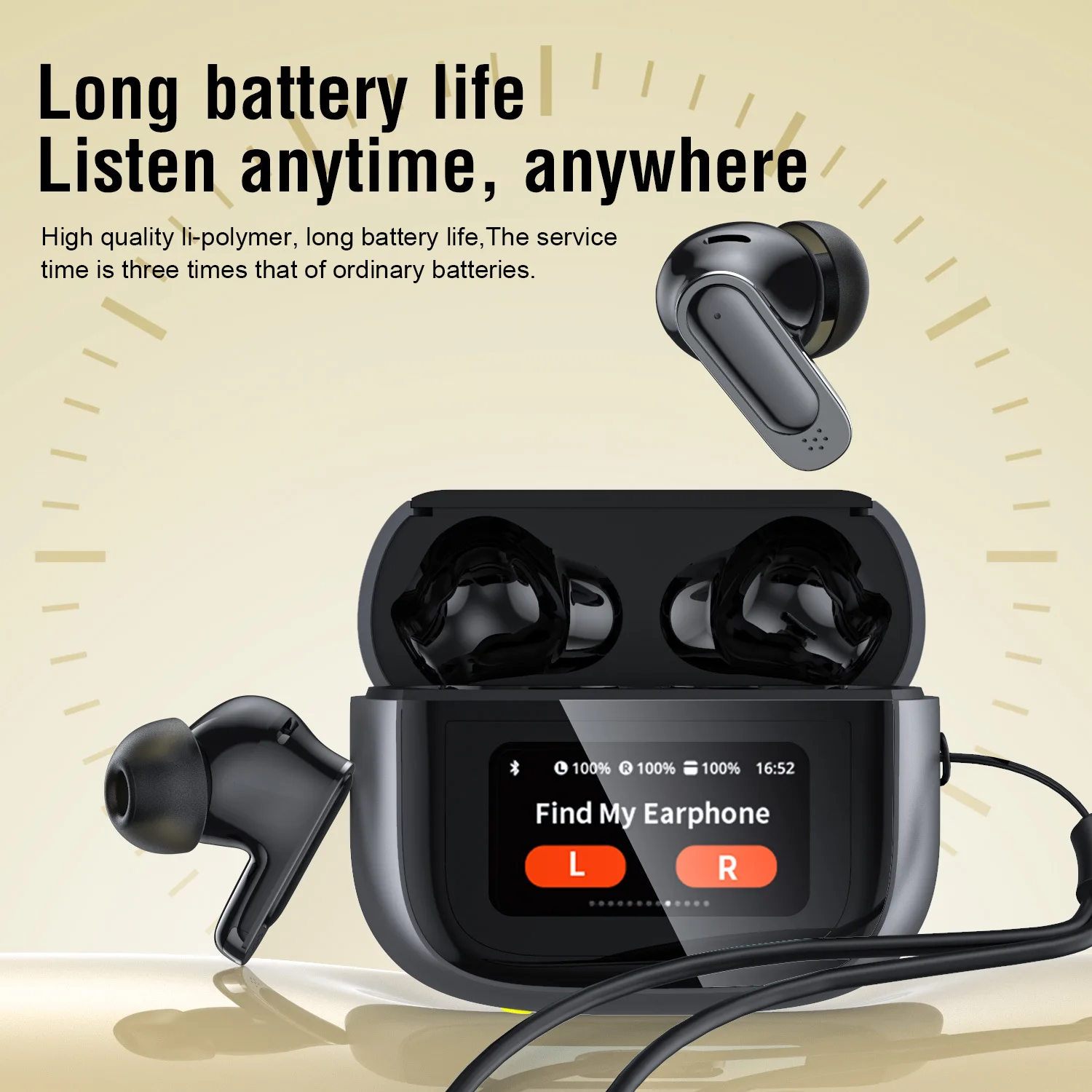 Lenovo Wireless Bluetooth Earphones with Noise Reduction & Touch Control Display