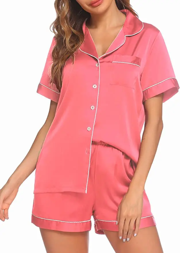 Womens Silk Satin Pajamas Pyjamas Set short Sleeve Sleepwear Pijama Pajamas Suit Female Sleep Two Piece Set Loungewear 4XL 5XL