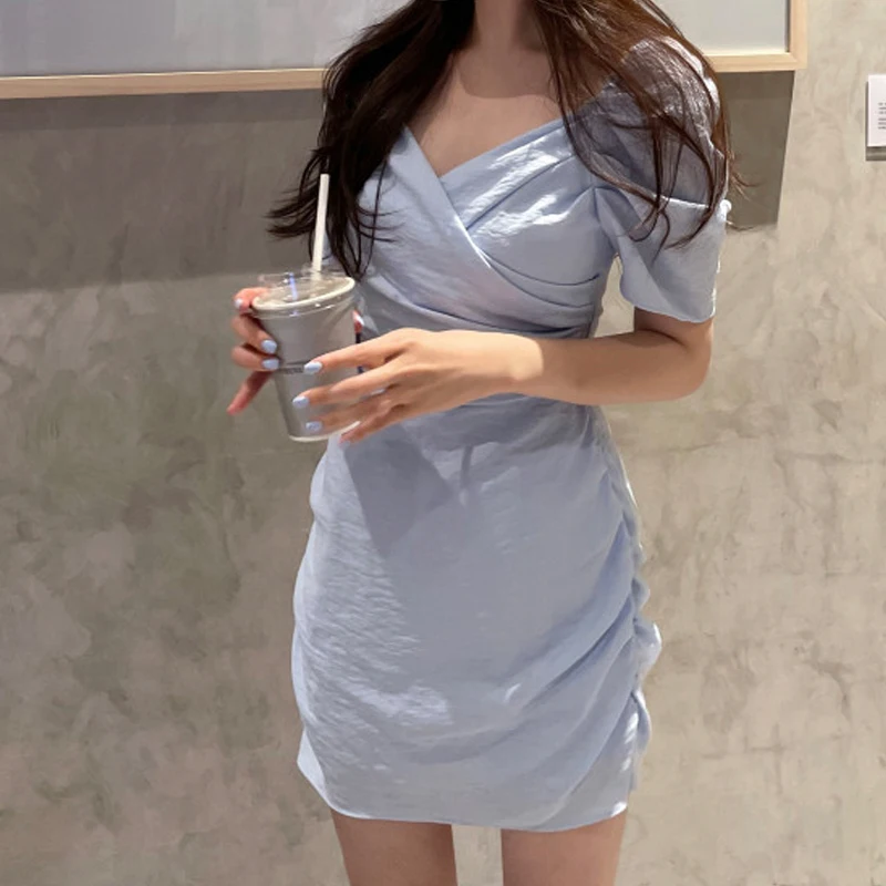 Korean Chic Elegant Temperament Expose Clavicle Cross V-neck Waist ...