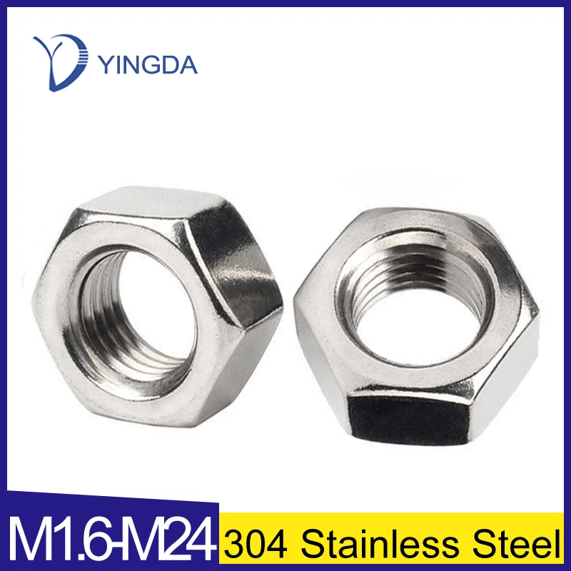 1/50pcs M1.6 M2 M2.5 M3 M3.5 M4 M5 M6 M8 M10 M12 M14 M16 M18 M20 M22 M24 304 Stainless Steel Hex Hexagon Nut DIN934