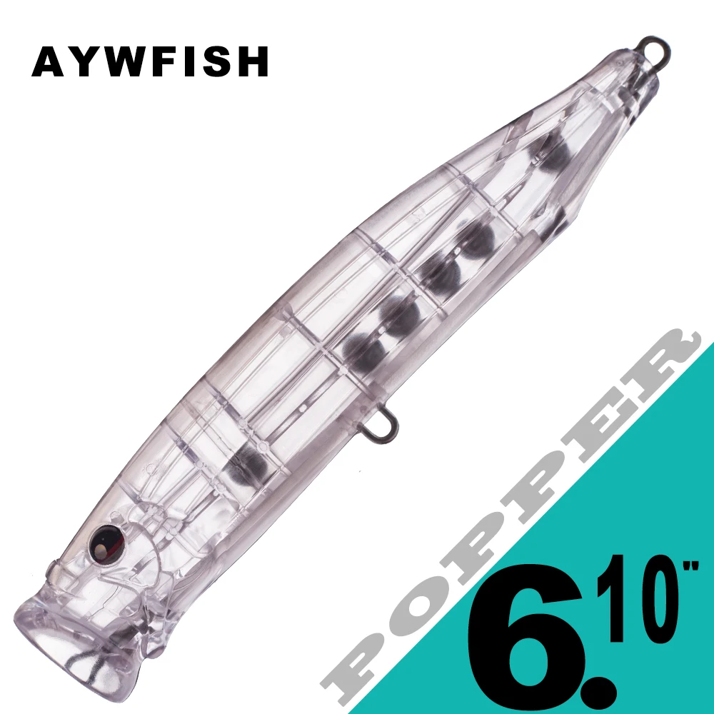 

AYWFISH 5PCS / Lot 15.5CM 42.5G Topwater Bait Blanks Large Artificial Opened Mouth Clear Body Unpainted Popper Fishing Lures
