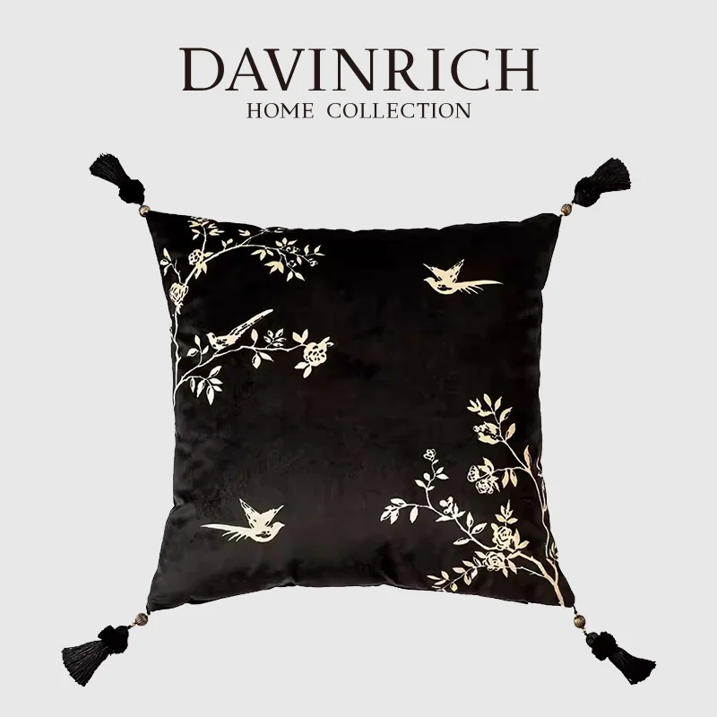 

Роскошный Черный пышный Бархатный Чехол для подушки DAVINRICH с кисточками, декоративная наволочка для кресла