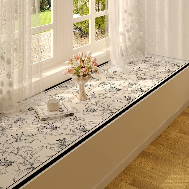 French Bay Window Mats Windowsill Mat Light Luxury High-grade PVC Leather Balcony Mat Waterproof Kitchen Carpet for Living Room 4
