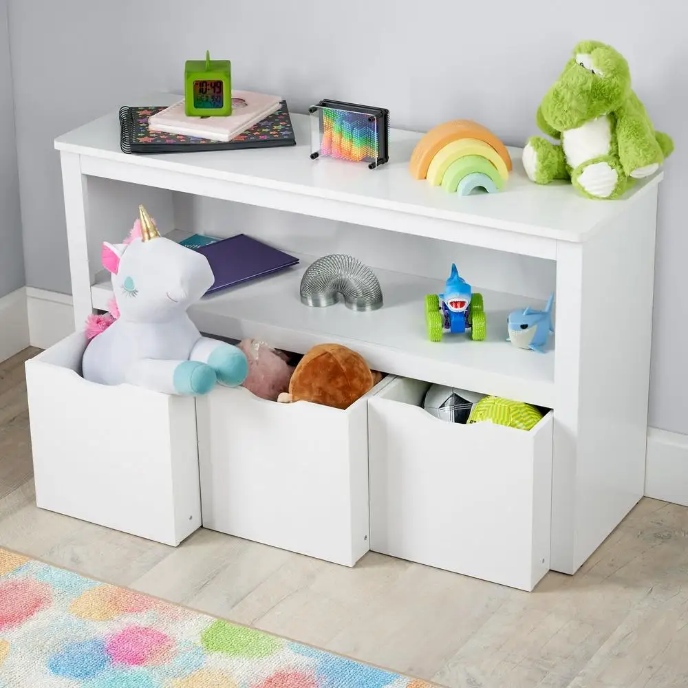 Kids Toy Storage Cabinet with Rolling Bins Toy Organizer Home Office Playroom Storage Solution Safe Rounded Corners 3