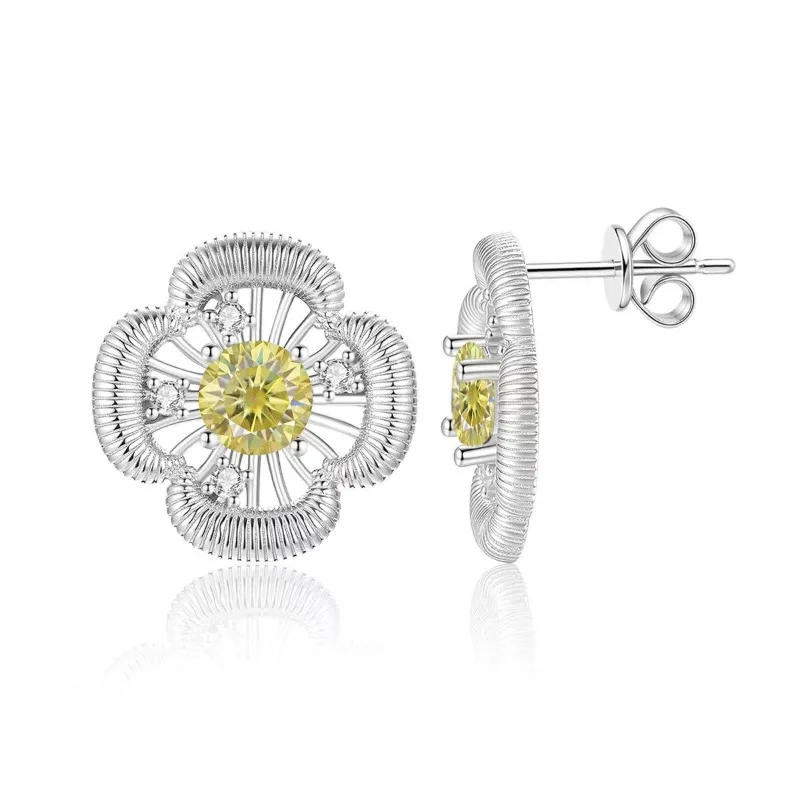 925 Sterling Silber Kleeblatt Moissanit Ohrstecker für Damen, Feiner Schmuck, 14k Vergoldete Blumenohrringe, Testergeprüft, Geburtstagsgeschenk – Detail 17