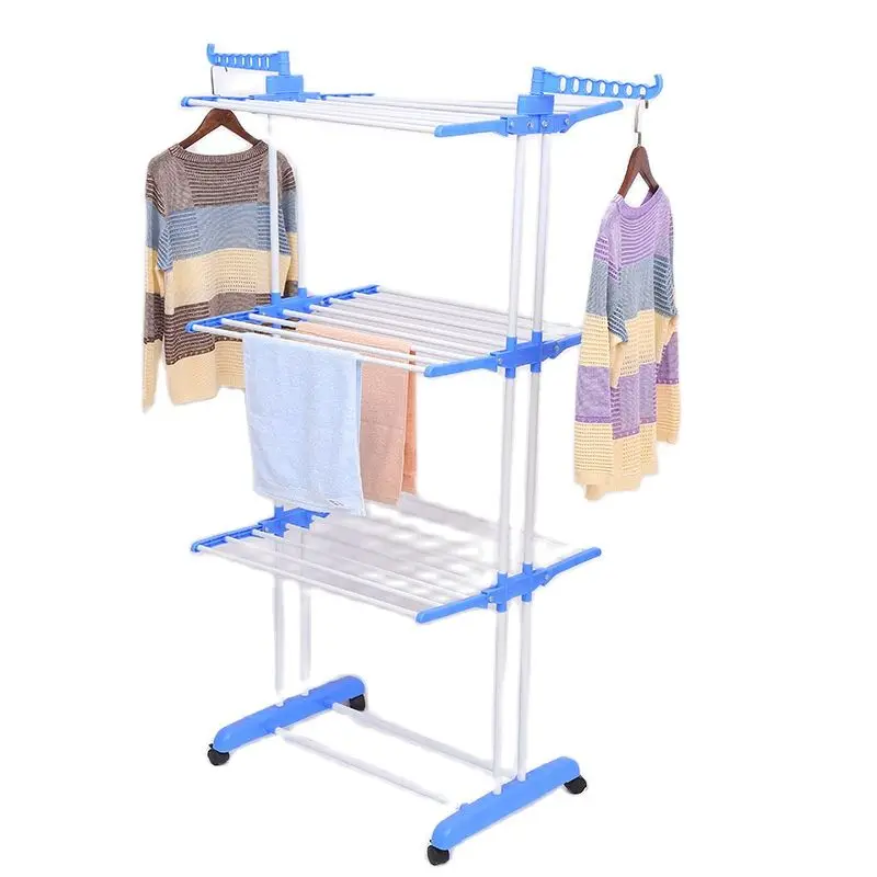 

Floor To Ceiling Free Punching Drying Rack Detachable Telescopic Three Layer Towel Rack Household Balcony Folding Drying Rack