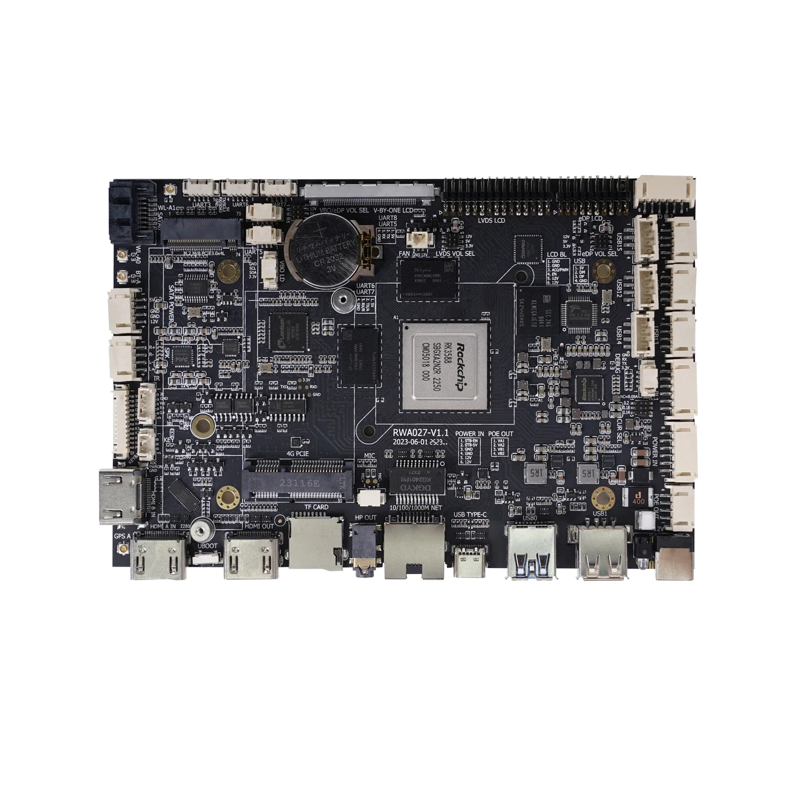 

Полнофункциональная материнская плата Rockchip RK3588 8 ГБ ОЗУ 64 Гб ПЗУ 8K видео выход и вход 6 топов NPU для Edge AI вычисления и RK3588 SBC