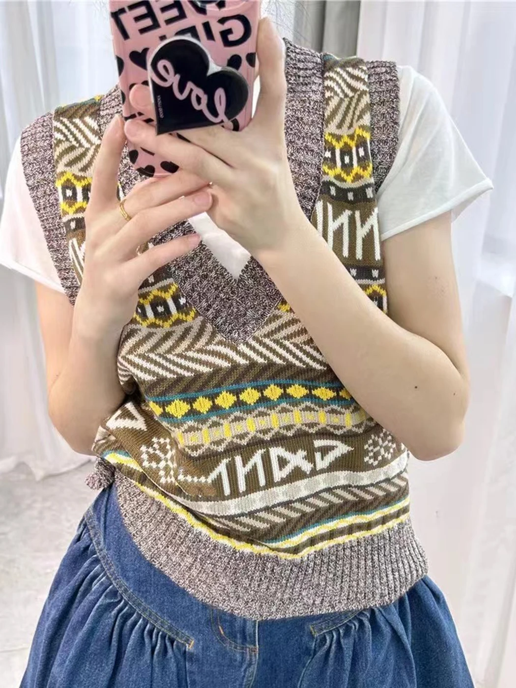 

Letter Jacquard Aesthetic Vest Women Autumn Clothes 2023 Wool Fashion Sweater Pullovers Female Korean Style Jumpers Sweates Tops