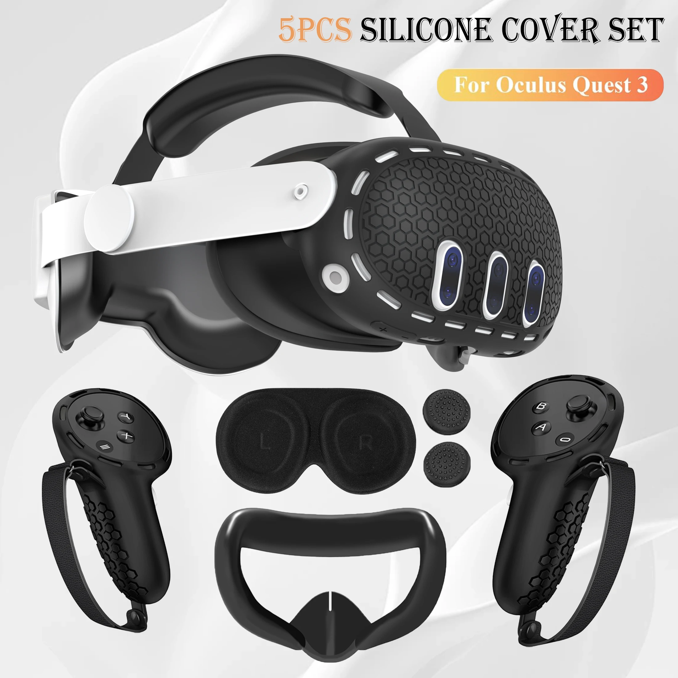 

VR Accessories for Meta Quest 3, 4 in 1 Silicone Protective Case Set for Quest 3,Controller Grip Cover,VR Shell Cover,Face Cover