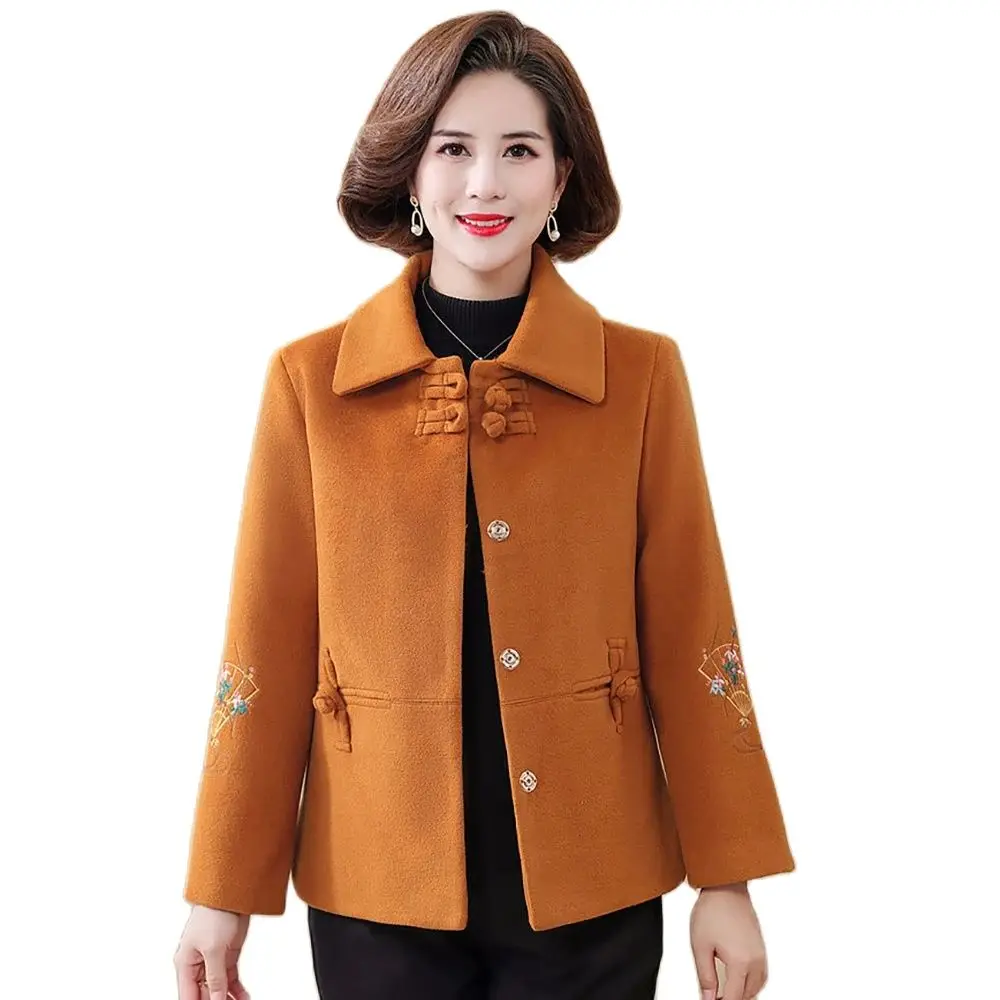 

Mom's Short Foreign Fashion Casual Woolen Coat New Middle-Aged Women's Autumn And Winter Loose Woolen Coat Female Tide 5XL.