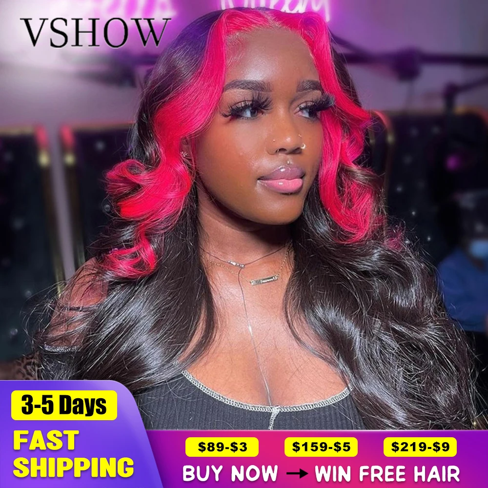 

Highlight Pink Green Body Wave Wig Brazilian 100% Human Hair Wigs Pre Plucked Lace Frontal Wig Transparent Lace for Black Women