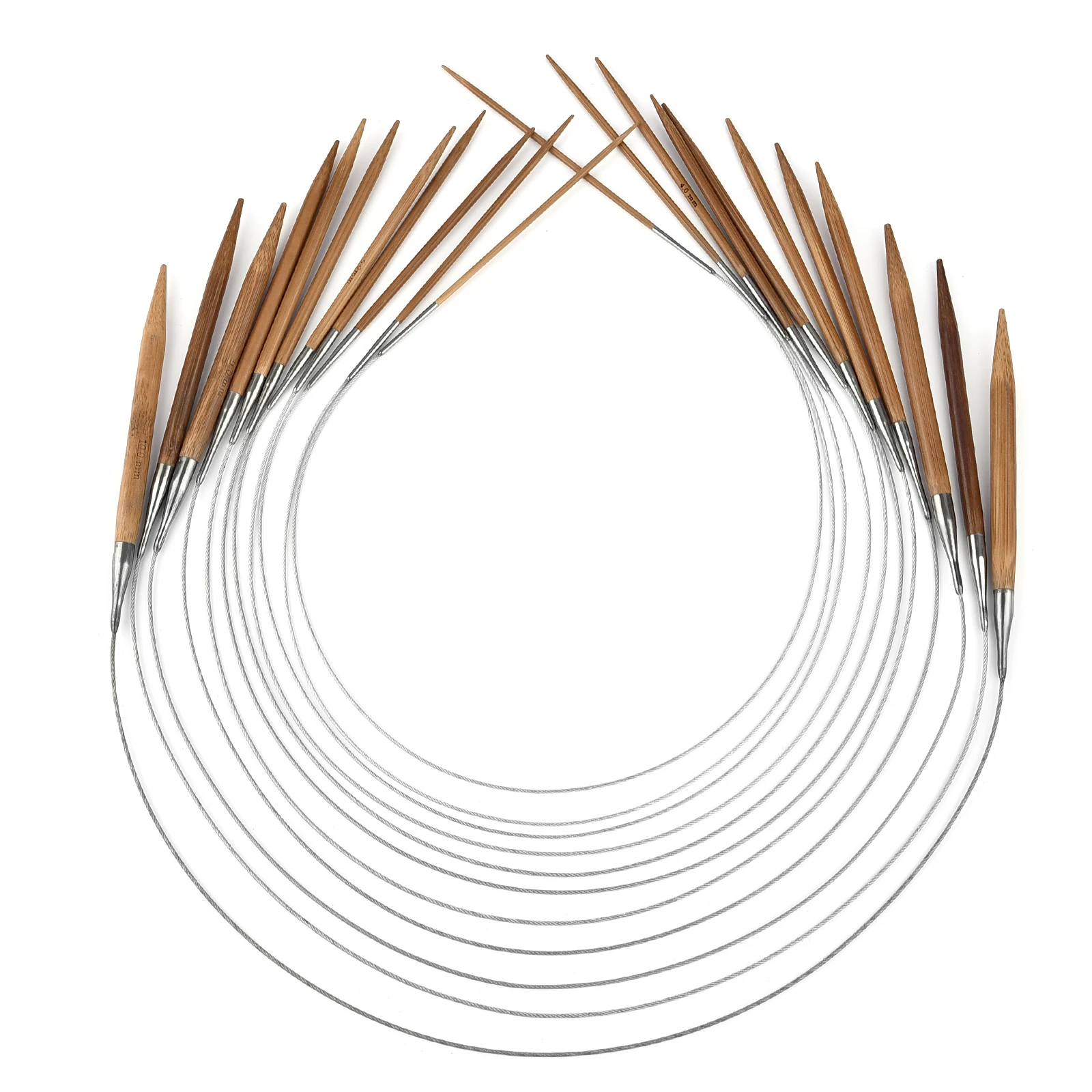 Natural Bamboo Circular Knitting Needles with Stainless Steel Hoop - DIY Hand Sewing Tools Supplies