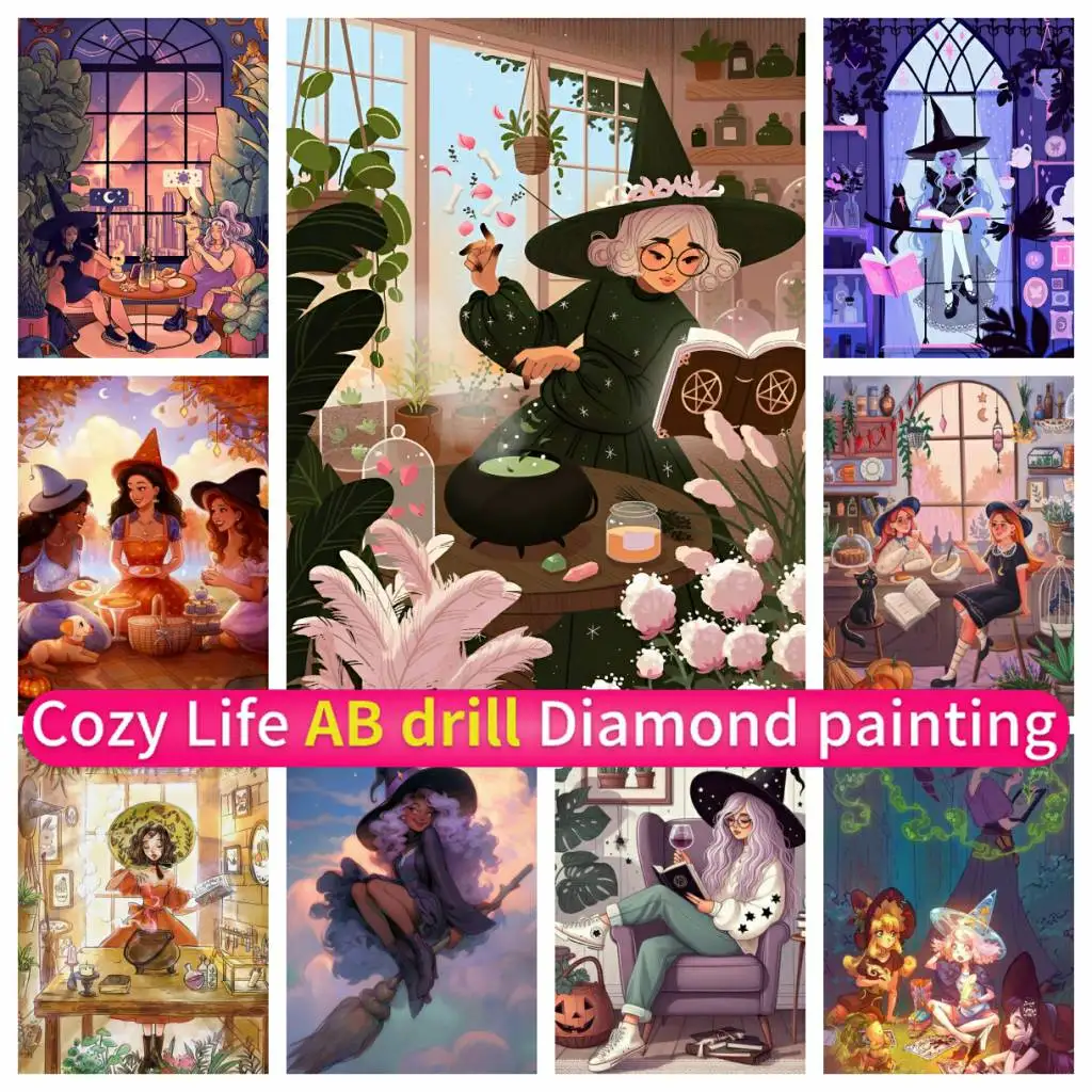 

Comic Witch Gothic Cartoon 5D DIY Mosaic Art AB Diamond Painting Full Drill Round Square Embroidery Corss Stitch Kit Rhinestones