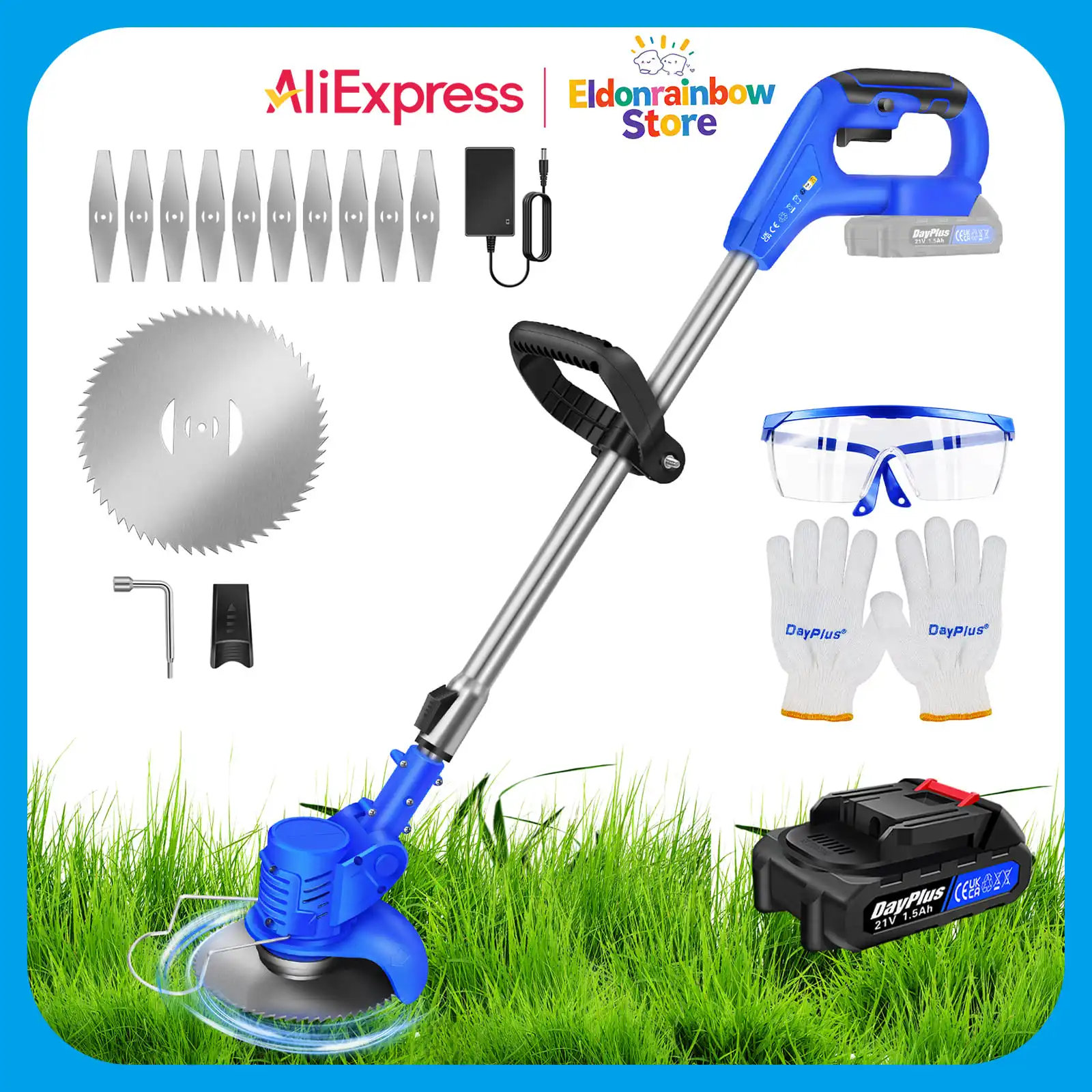 21V Cordless Grass Trimmer Electric Weed Eater, Adjustable Length Lawn Mower, Lightweight Battery Powered Grass Cutter for Garden Backyard Yard Weeding