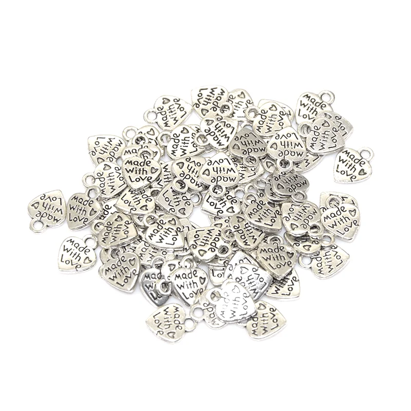 Wholesale 5 Color 30pcs Mini Heart Shaped Made With Love Charms Alloy Metal Pendants For DIY Jewelry Accessories Making 12*10mm