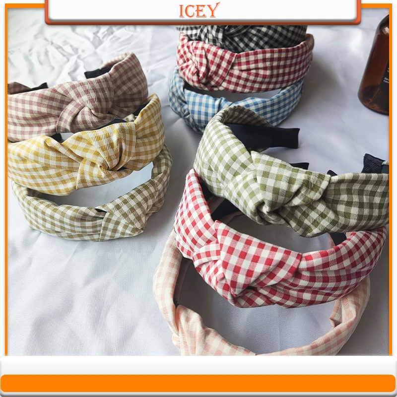 

1pc Broad side headbands Small grid cross knotting soft wrapped head hoop Headwear Women's hair clip Scrunchie Hair Accessories