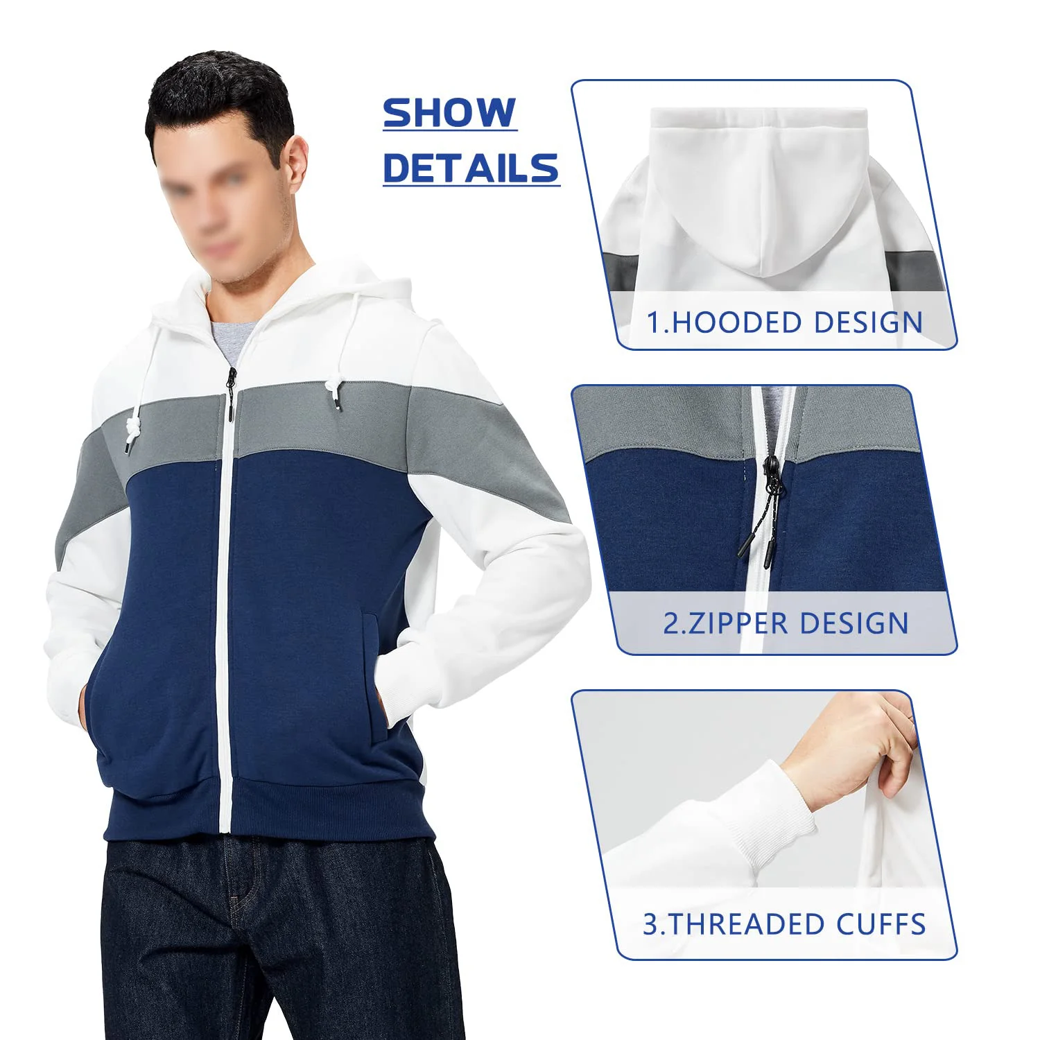 Men's Color Block Zip Up Hoodie View 2
