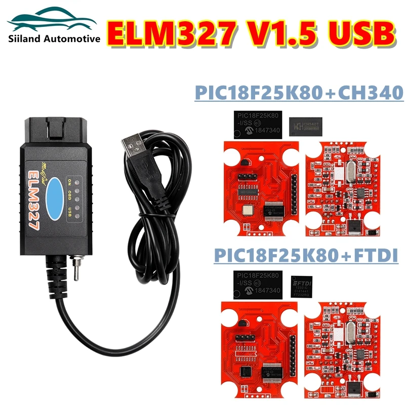 

OBD OBD2 Scanner Car Diagnostic Tool HS-CAN/MS-CAN ELM327 V1.5 USB PIC18F25K80 FTDI/CH340 ELM 327 For Ford FORScan Switch