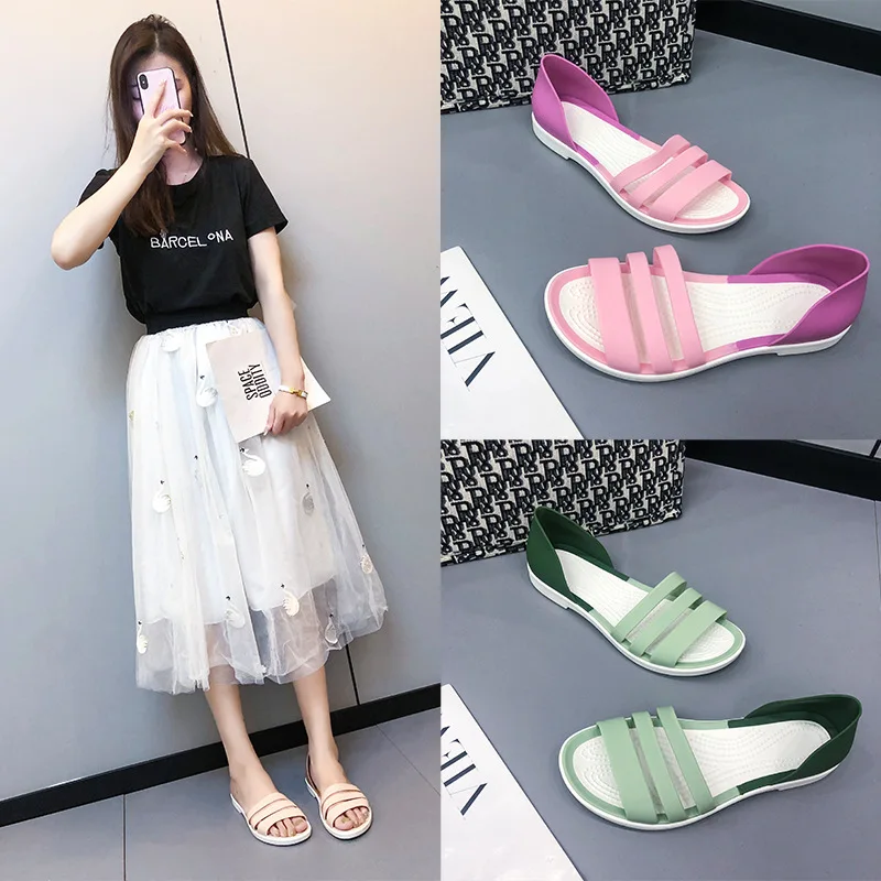 

Fashion Women Summer Flat Sandals 2022 Open-Toed Slides Slippers Candy Color Casual Beach Outdoot Female Ladies Jelly Shoes