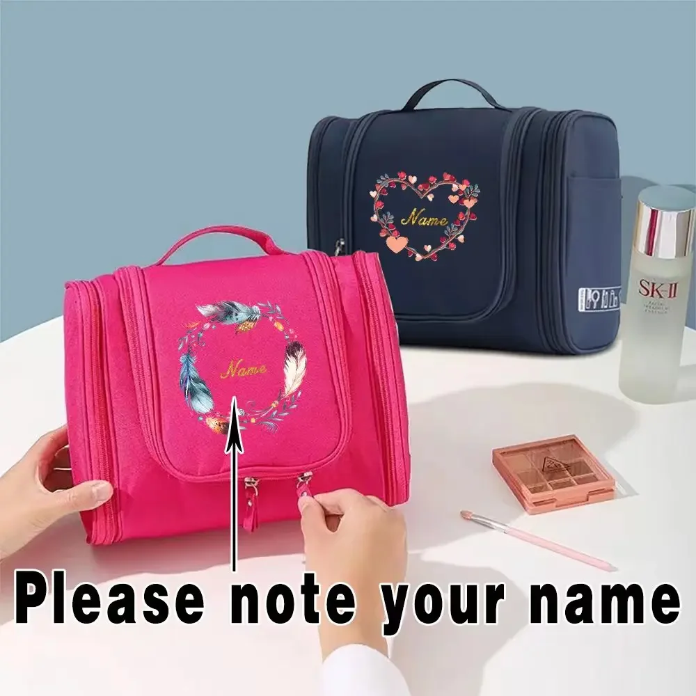 Custom Personalized Name Cosmetic Bag Portable Storage Make Up Bags Women Waterproof Toiletry Bags Large Capacity MakeUp Case
