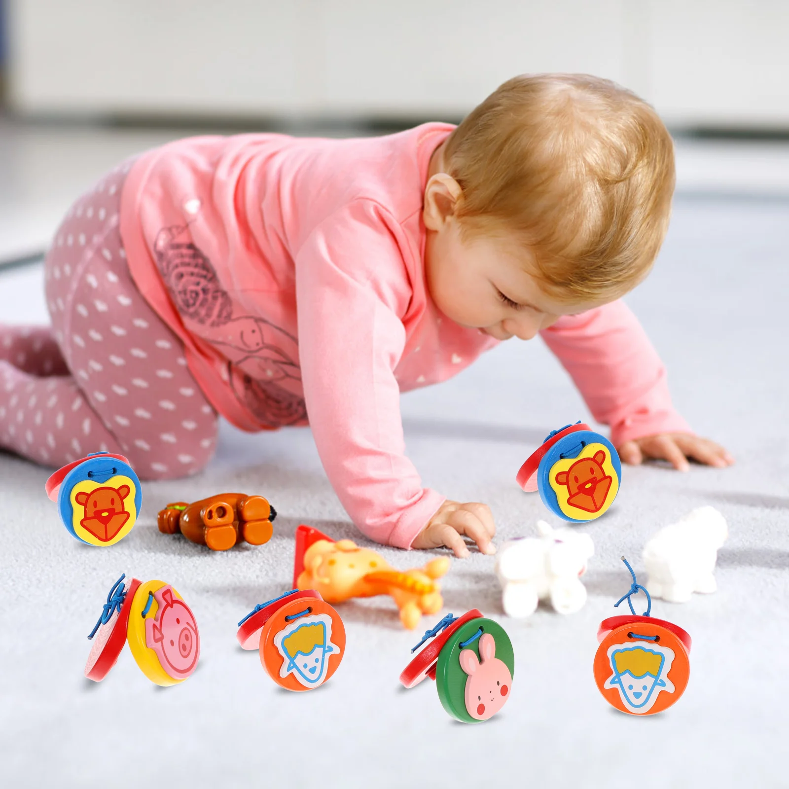 10Pcs Animal Castanets Kids Musical Instruments Cartoon Pattern ff Children Castanets Toys Percussion Christmas Gift