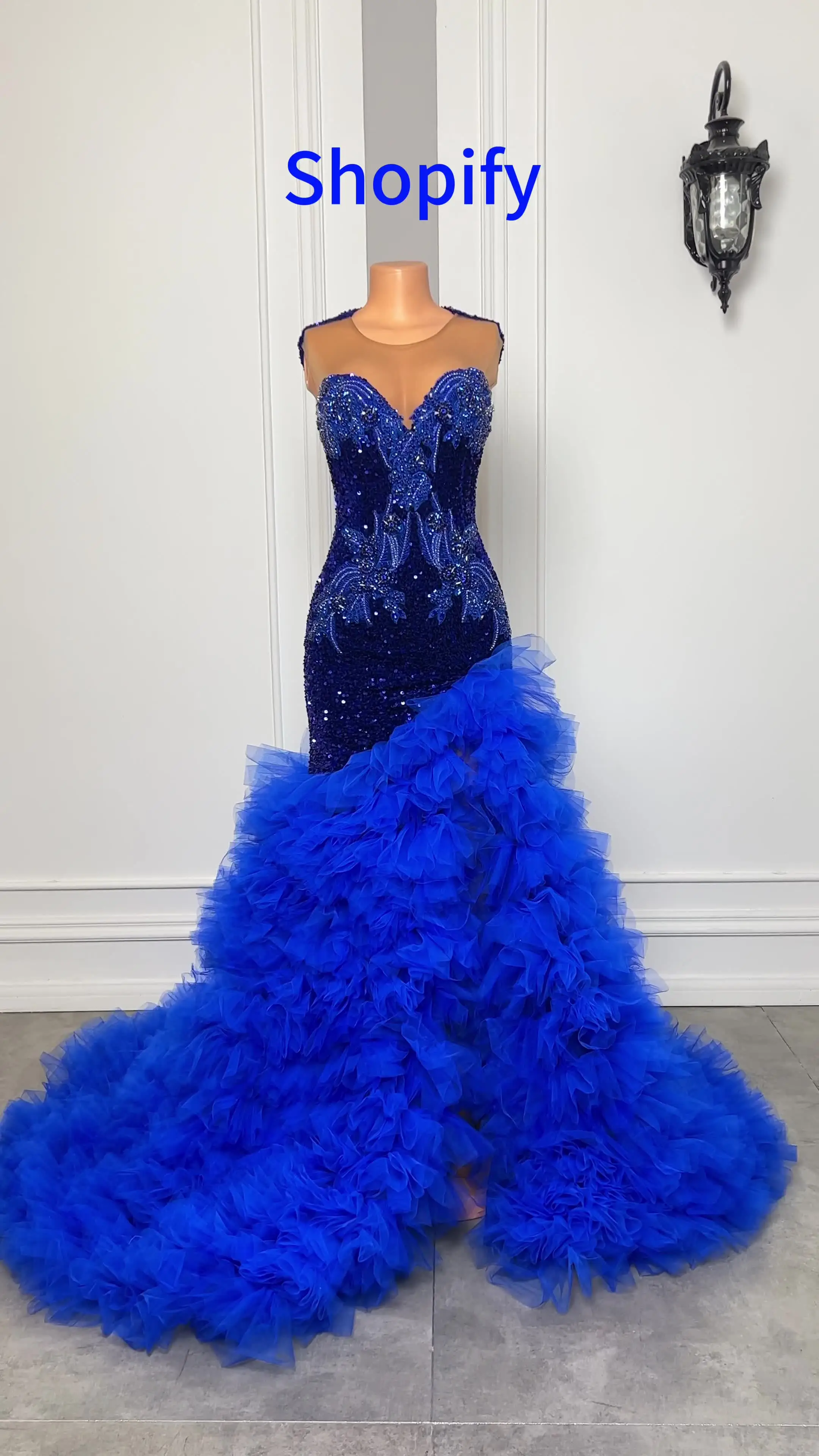 Royal Blue Sequin Mermaid Prom Dresses Tiered Ruffle Side Slit Crystals  Long Luxury Prom Formal Gowns for Black Girls Customized - AliExpress 320
