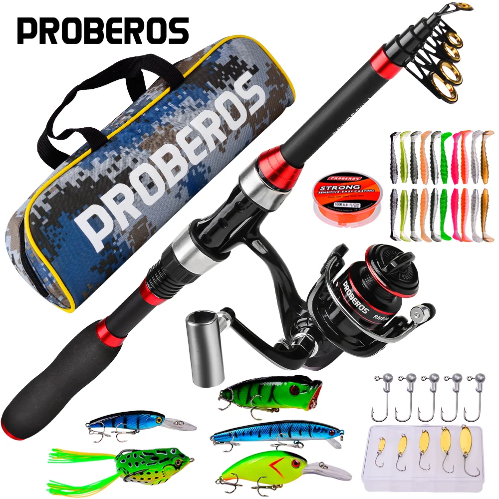 PROBEROS 1.8m Telescopic Casting Fishing Combo Portable Ultralight Rod and  4.8:1 Gear Ratio Fishing Reel Lures Hooks Line Kit