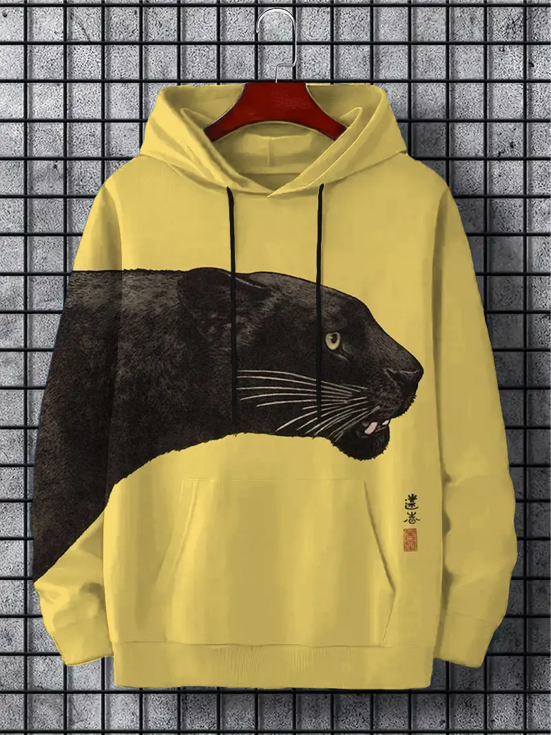 

Men's Hoodies Panther Print Casual Hoodie Pullover Top Fashion Long Sleeve Sweatshirt For Men's Clothing