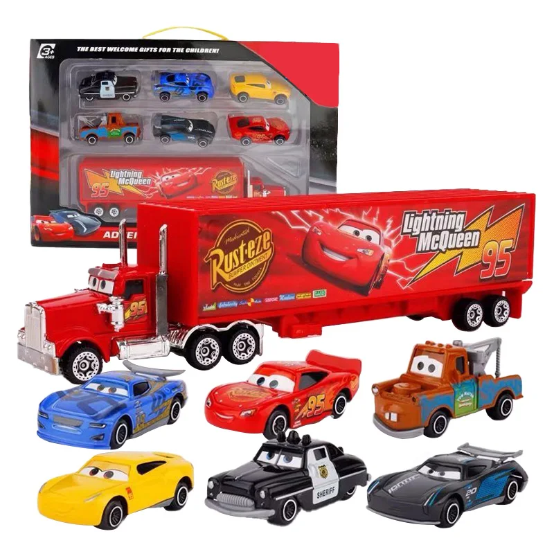 Diecast Car Toys 7-6pcs Set Disney Pixar Car 3 2 1 Lightning mcQueen Jackson Storm Mack Truck 1:55 Diecast Metal Car Model Toy Boy Christmas Gift