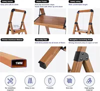 Step Ladder Woodgrain Finish Aluminum Folding Step Stool 3 Step Stairs,Portable Sturdy for Home & Kitchen Office 330 lbs 4