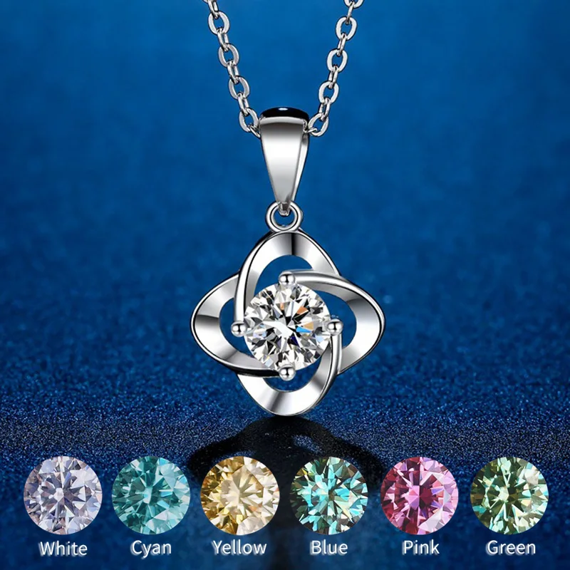 

Real S925 Sterling Silver Moissanite Pendant Diamond Necklace For Women 1CT Color D VVS1 Blue Green Pink Red Yellow Gemstone